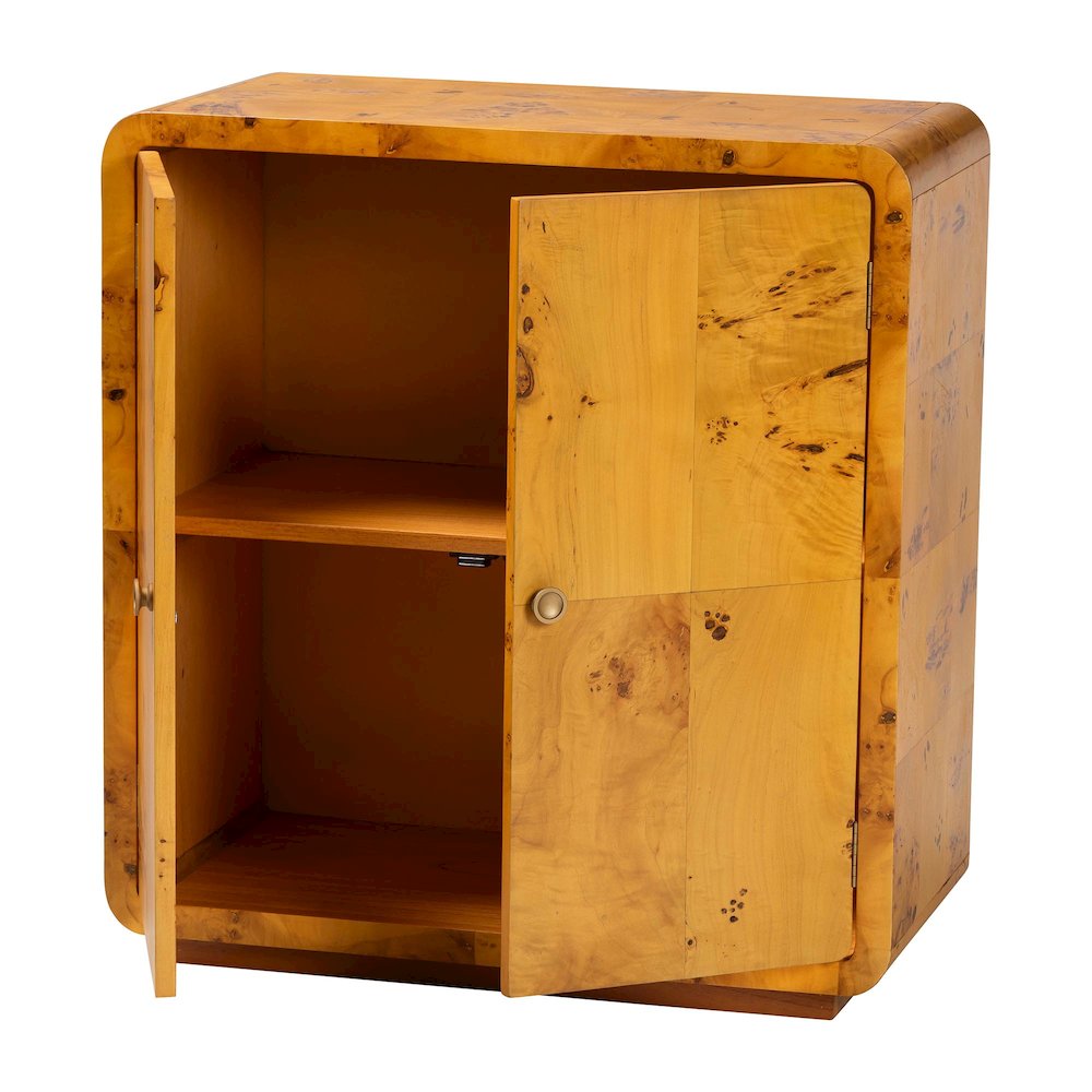 Netra Modern and  Natural Real Burl Wood Storage Cabinet