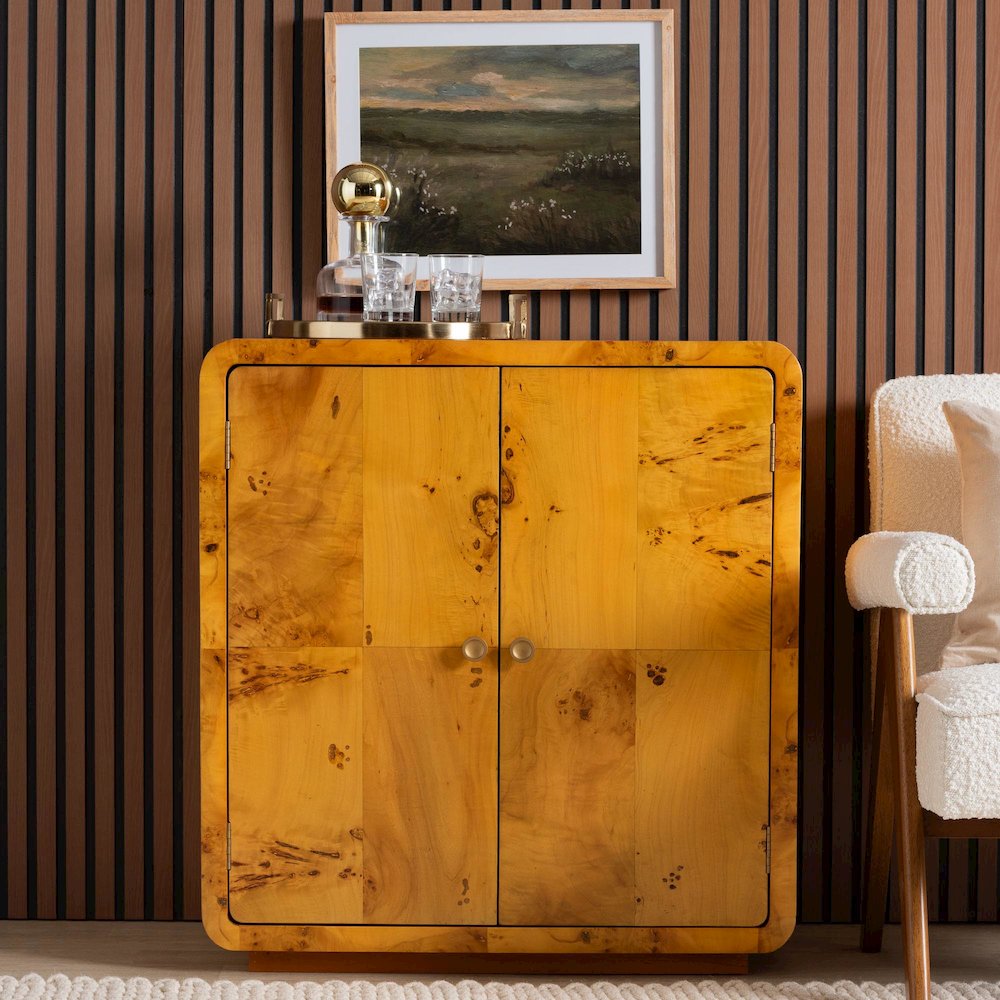 Netra Modern and  Natural Real Burl Wood Storage Cabinet