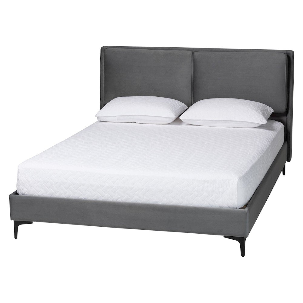 Etienne Modern Slate Grey Velvet Queen Platform Bed
