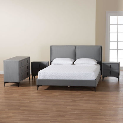 Etienne Modern Slate Grey Velvet Queen 4-Piece Bedroom Set