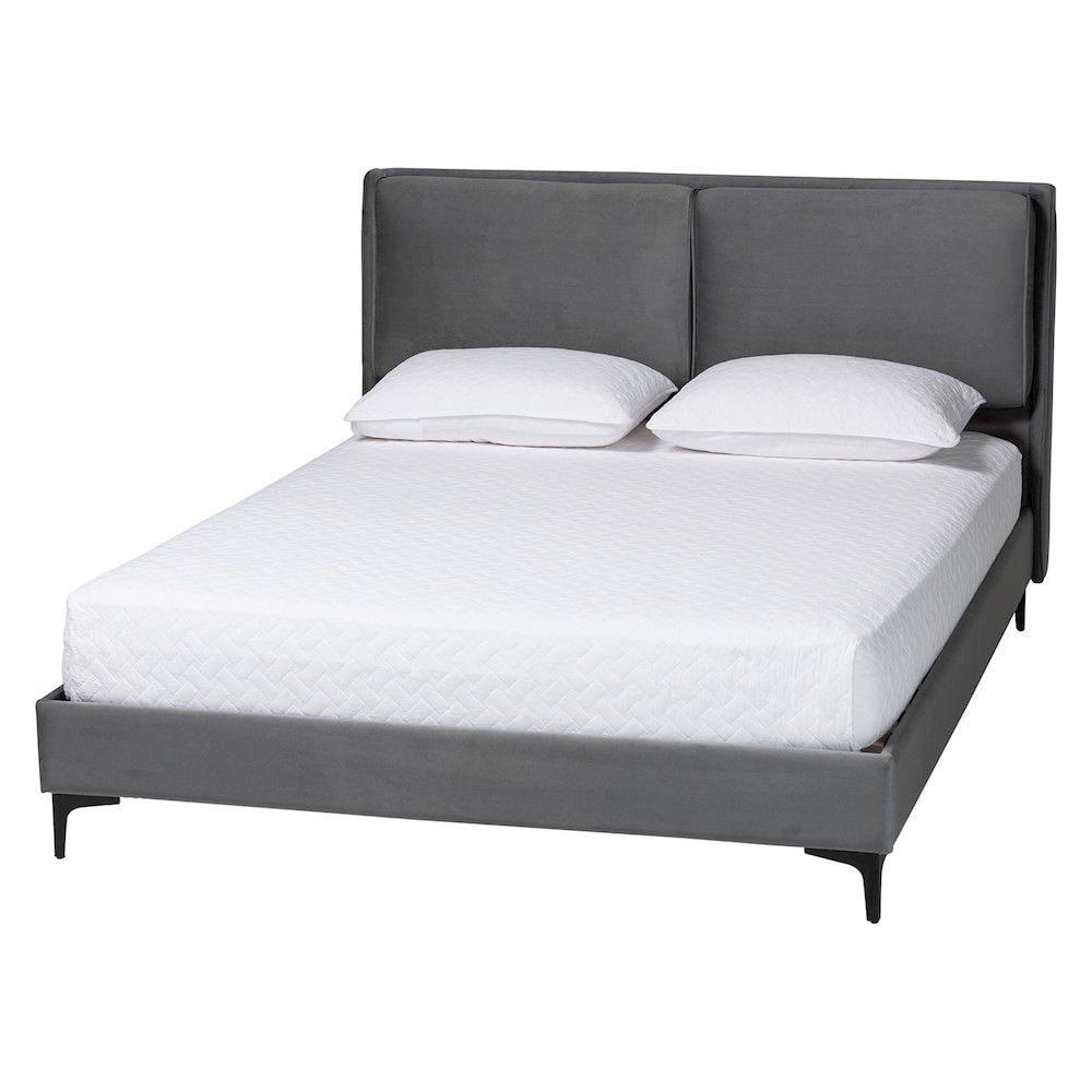 Etienne Modern Slate Grey Velvet Queen 4-Piece Bedroom Set