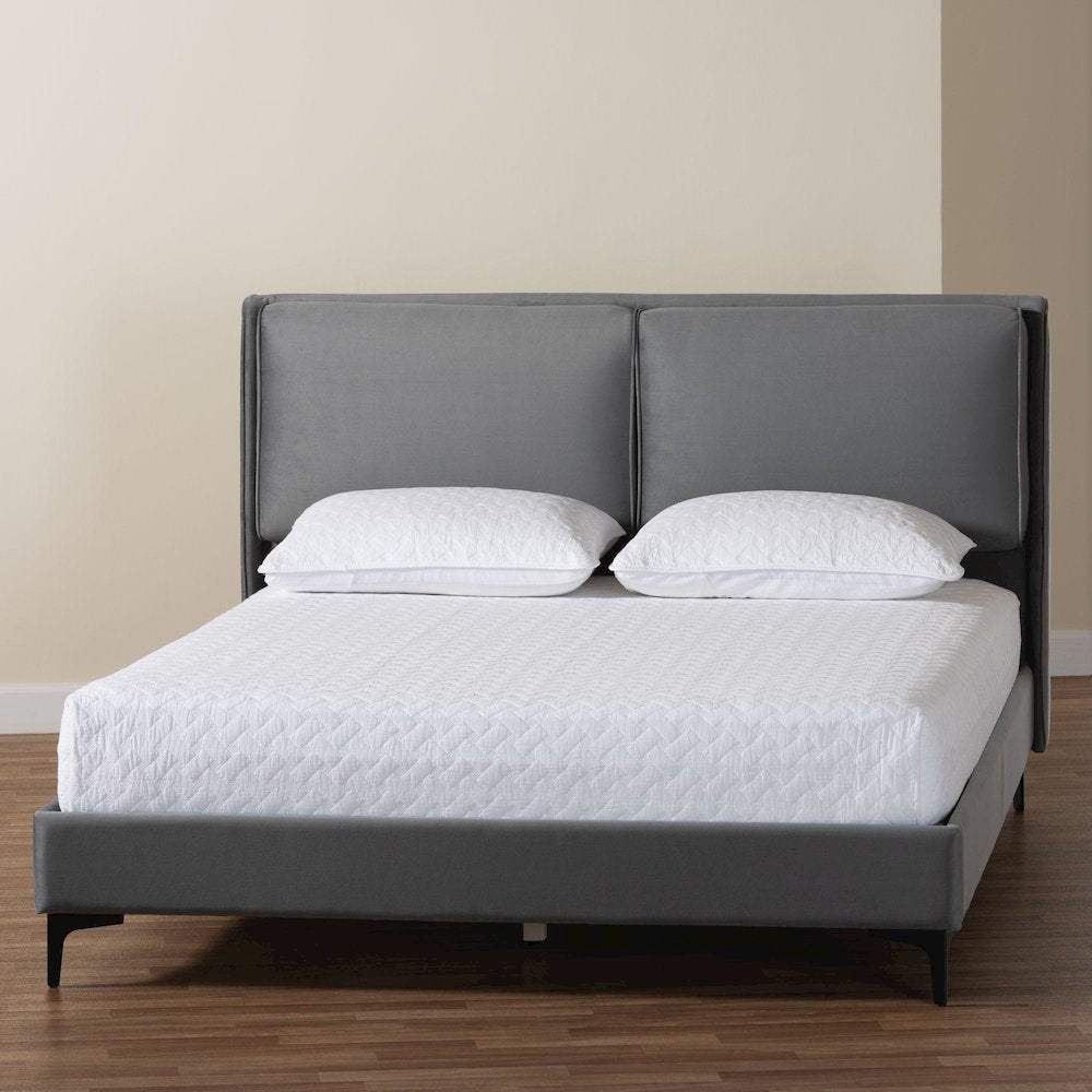 Etienne Modern Slate Grey Velvet Queen Platform Bed