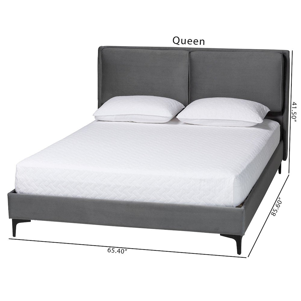 Etienne Modern Slate Grey Velvet Queen Platform Bed