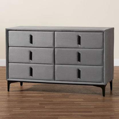Etienne Modern Slate Grey Velvet 6-Drawer Dresser