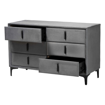 Etienne Modern Slate Grey Velvet 6-Drawer Dresser