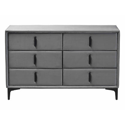 Etienne Modern Slate Grey Velvet 6-Drawer Dresser