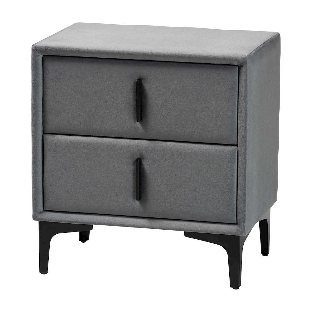 Etienne Modern Slate Grey Velvet 2-Drawer Nightstand
