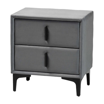 Etienne Modern Slate Grey Velvet 2-Drawer Nightstand