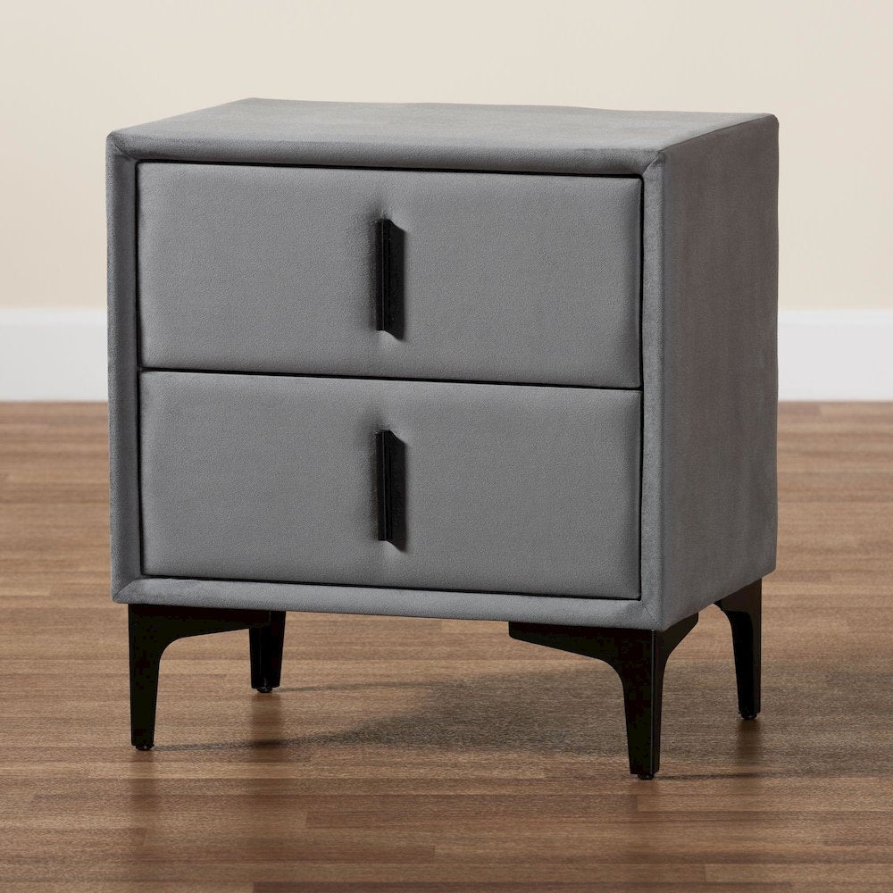 Etienne Modern Slate Grey Velvet 2-Drawer Nightstand
