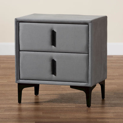 Etienne Modern Slate Grey Velvet 2-Drawer Nightstand