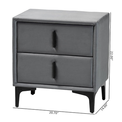 Etienne Modern Slate Grey Velvet 2-Drawer Nightstand