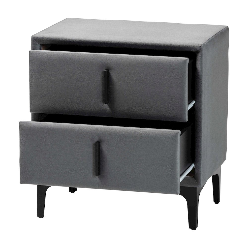 Etienne Modern Slate Grey Velvet 2-Drawer Nightstand