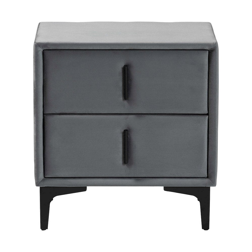 Etienne Modern Slate Grey Velvet 2-Drawer Nightstand