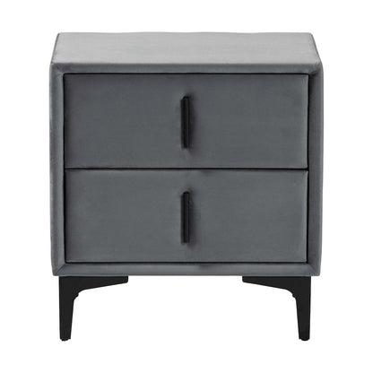 Etienne Modern Slate Grey Velvet 2-Drawer Nightstand