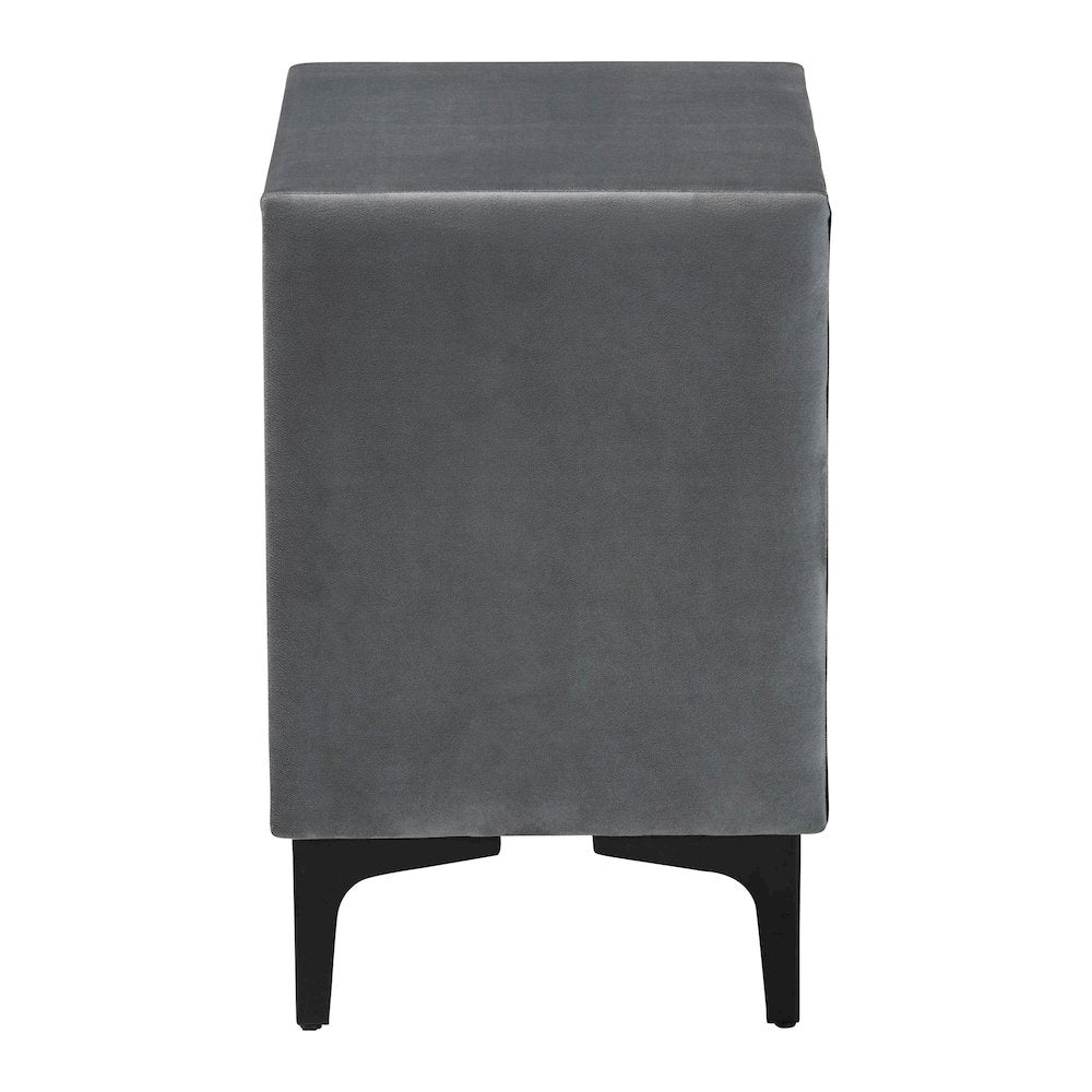 Etienne Modern Slate Grey Velvet 2-Drawer Nightstand