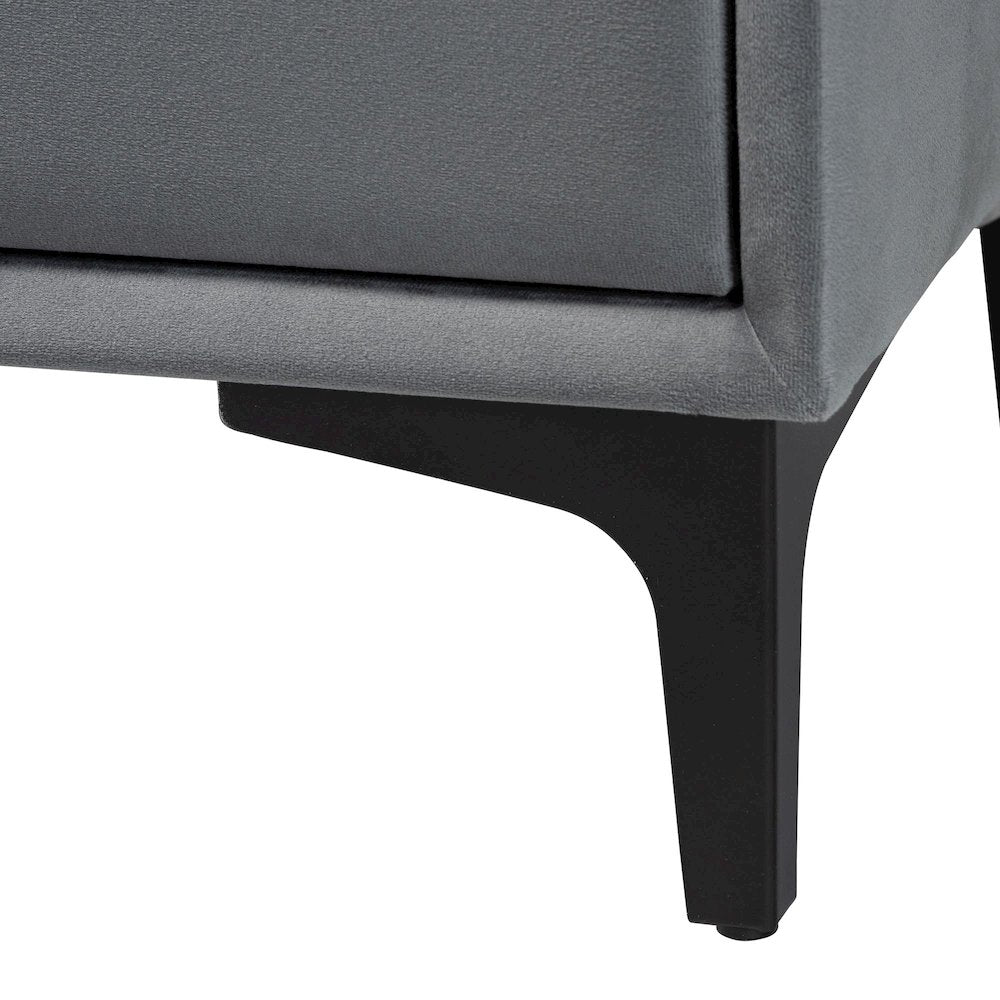 Etienne Modern Slate Grey Velvet 2-Drawer Nightstand