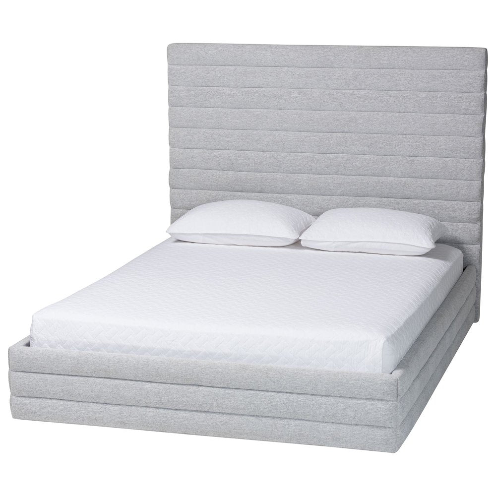 Cadmus Modern Light Grey Channel-Tufted Fabric Queen Platform Bed