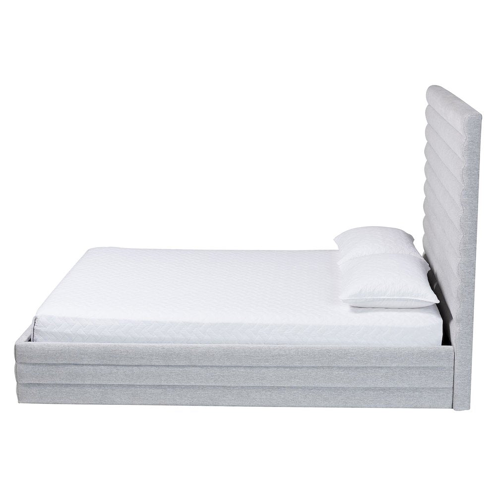 Cadmus Modern Light Grey Channel-Tufted Fabric Queen Platform Bed