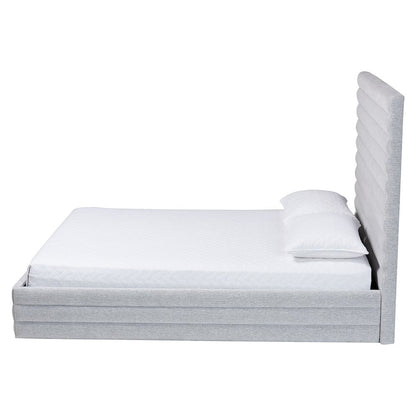 Cadmus Modern Light Grey Channel-Tufted Fabric Queen Platform Bed