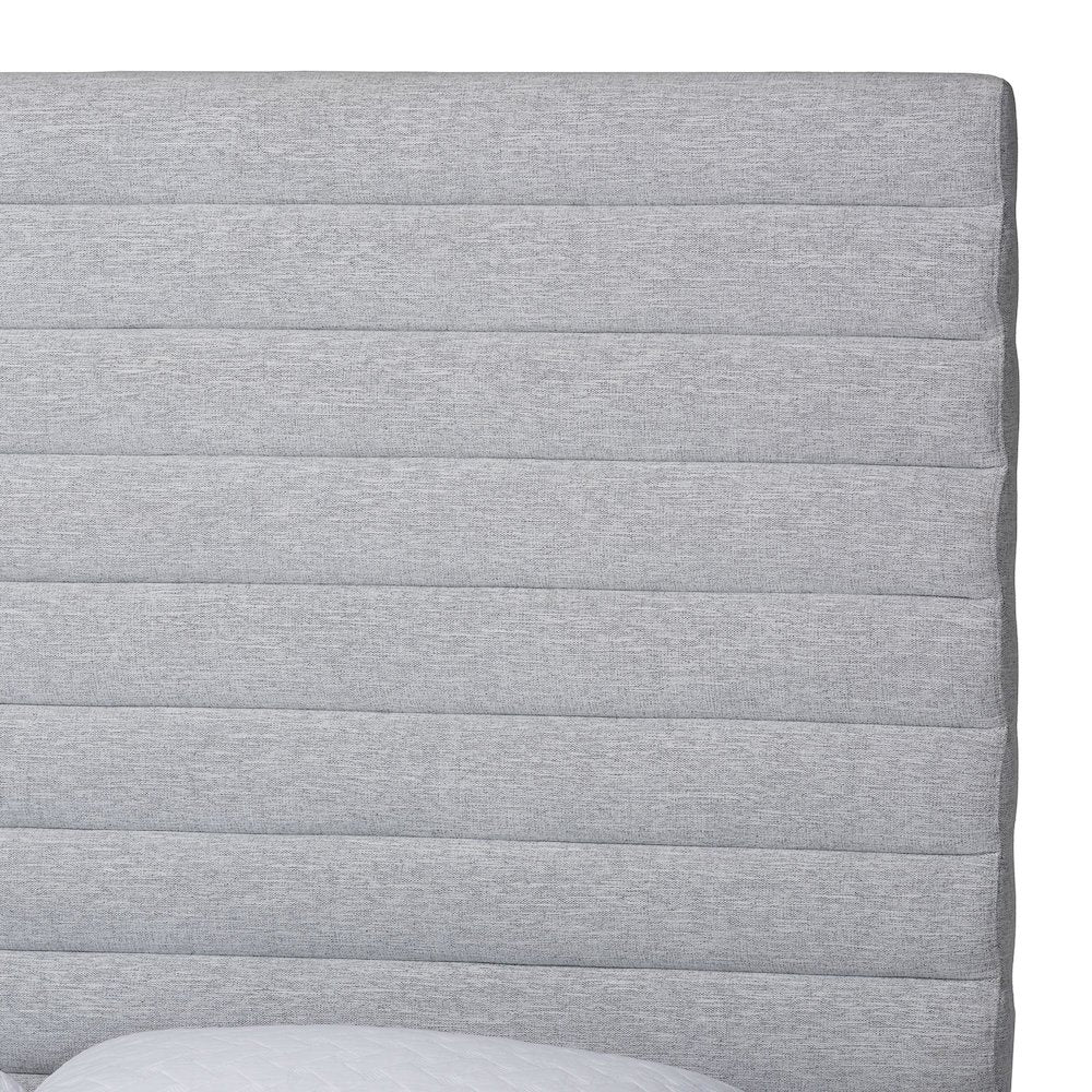 Cadmus Modern Light Grey Channel-Tufted Fabric Queen Platform Bed