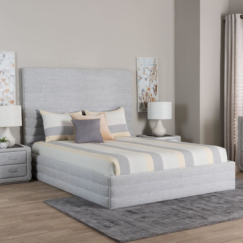 Cadmus Modern Light Grey Channel-Tufted Fabric Queen Platform Bed