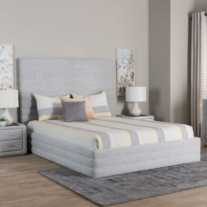 Cadmus Modern Light Grey Channel-Tufted Fabric Queen Platform Bed