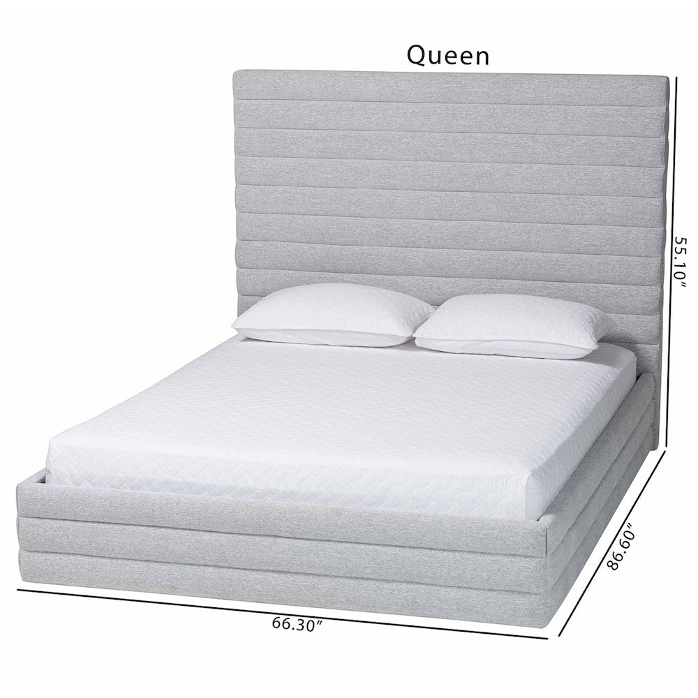 Cadmus Modern Light Grey Channel-Tufted Fabric Queen Platform Bed