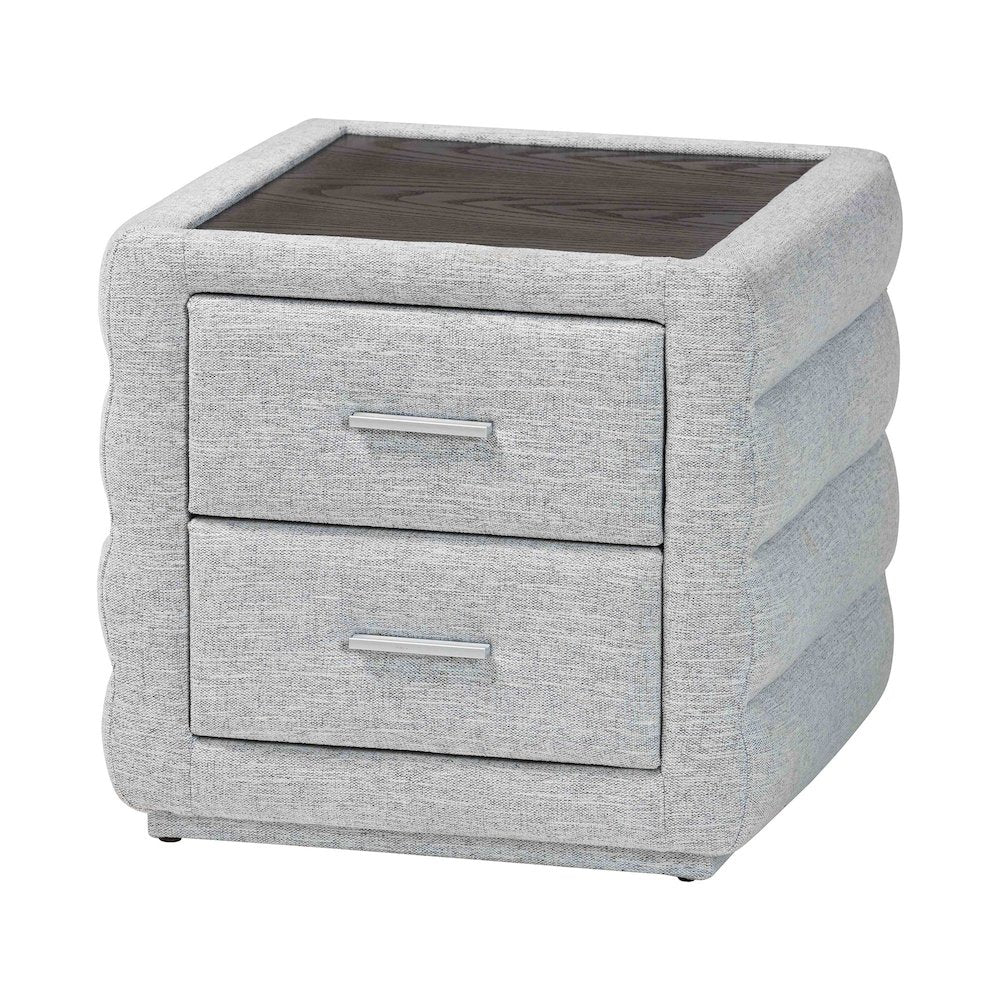 Cadmus Modern Light Grey Channel-Tufted Fabric 2-Drawer Nightstand