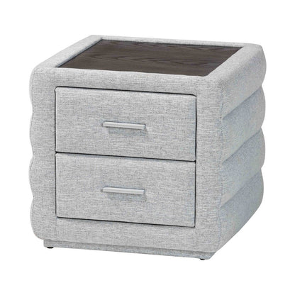 Cadmus Modern Light Grey Channel-Tufted Fabric 2-Drawer Nightstand
