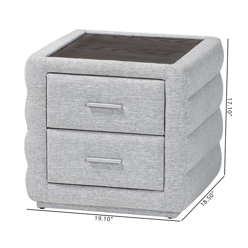 Cadmus Modern Light Grey Channel-Tufted Fabric 2-Drawer Nightstand