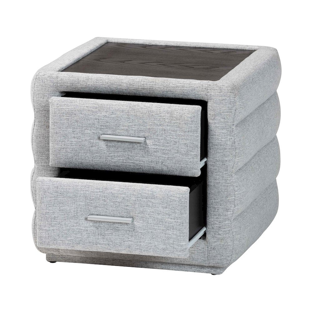 Cadmus Modern Light Grey Channel-Tufted Fabric 2-Drawer Nightstand