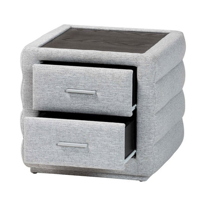 Cadmus Modern Light Grey Channel-Tufted Fabric 2-Drawer Nightstand