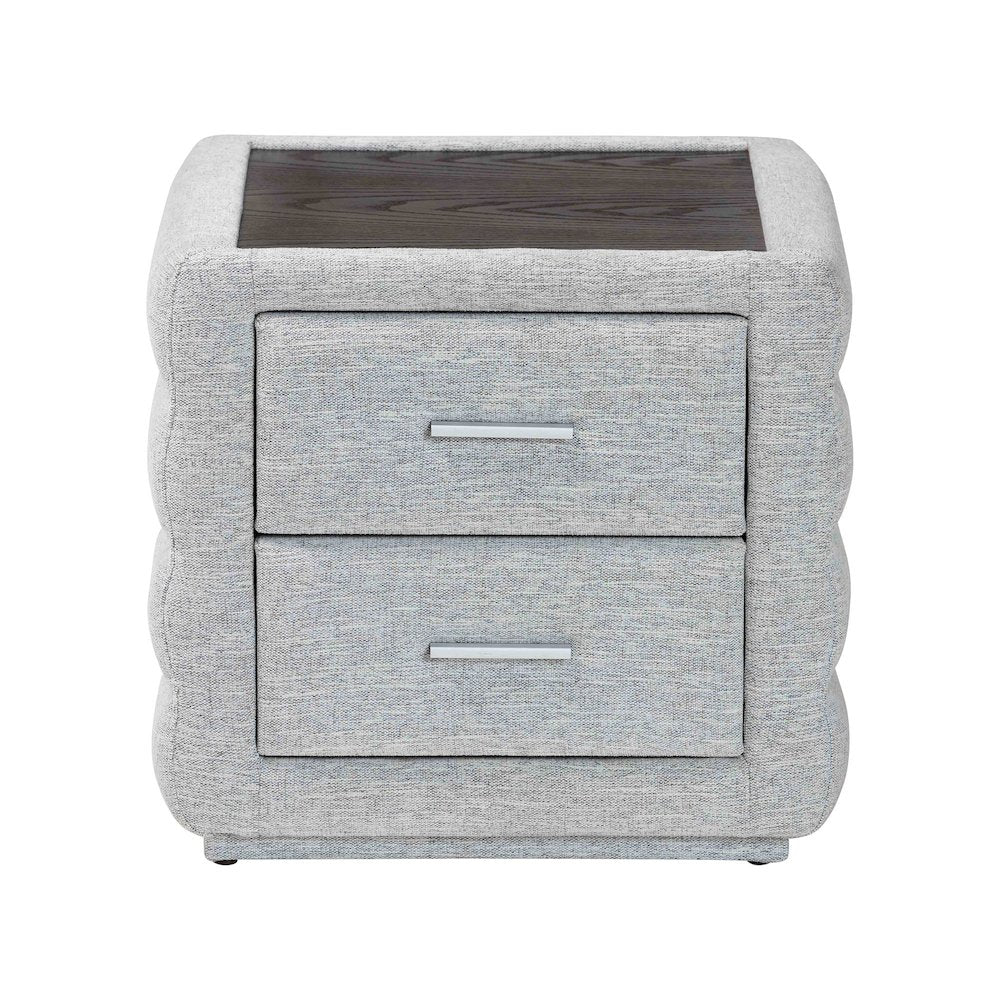 Cadmus Modern Light Grey Channel-Tufted Fabric 2-Drawer Nightstand