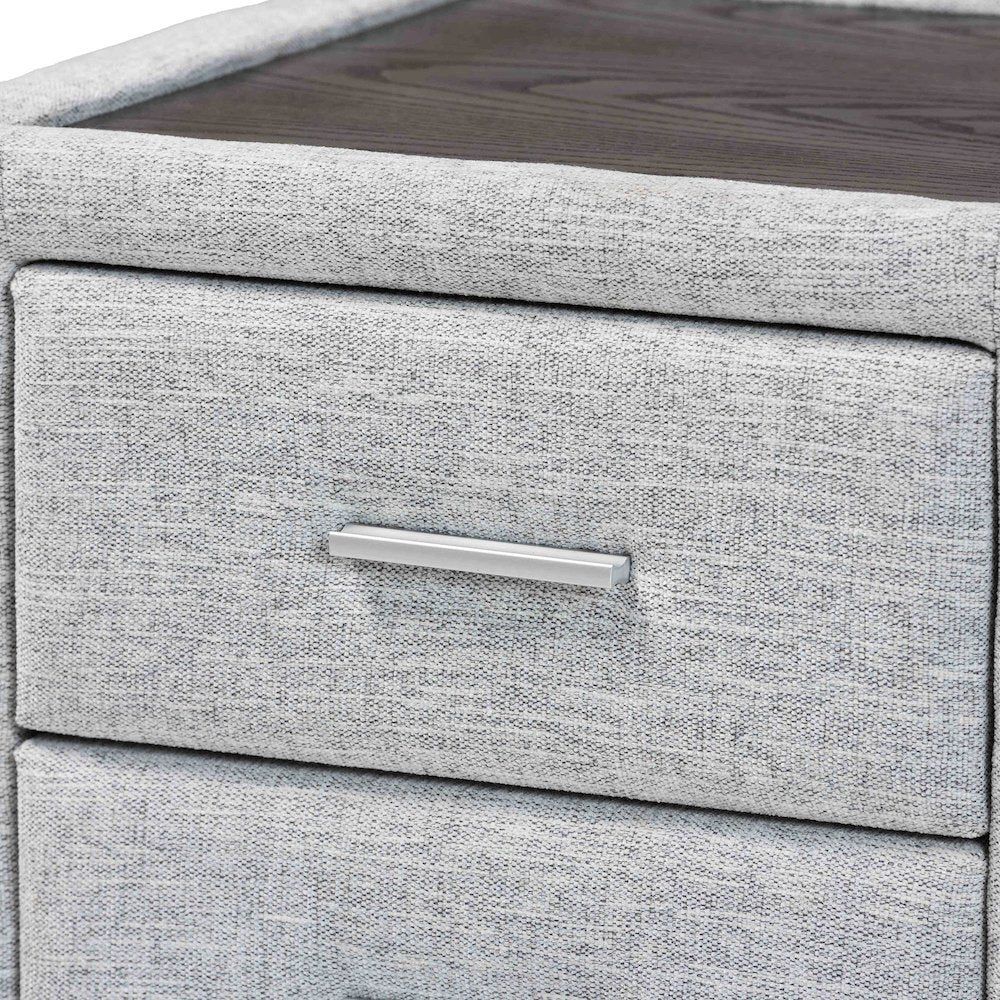 Cadmus Modern Light Grey Channel-Tufted Fabric 2-Drawer Nightstand