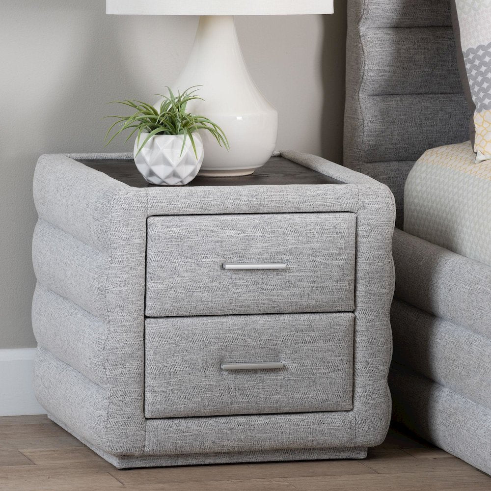 Cadmus Modern Light Grey Channel-Tufted Fabric 2-Drawer Nightstand