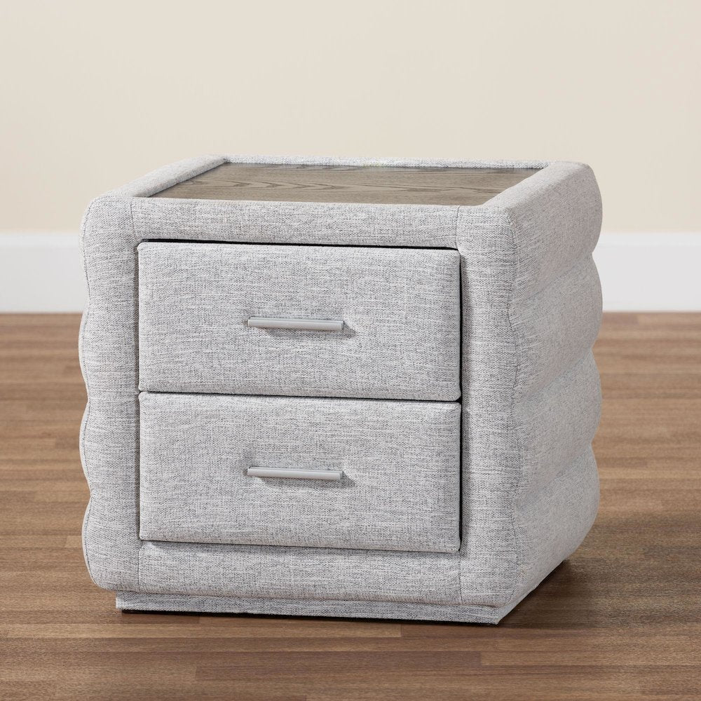 Cadmus Modern Light Grey Channel-Tufted Fabric 2-Drawer Nightstand