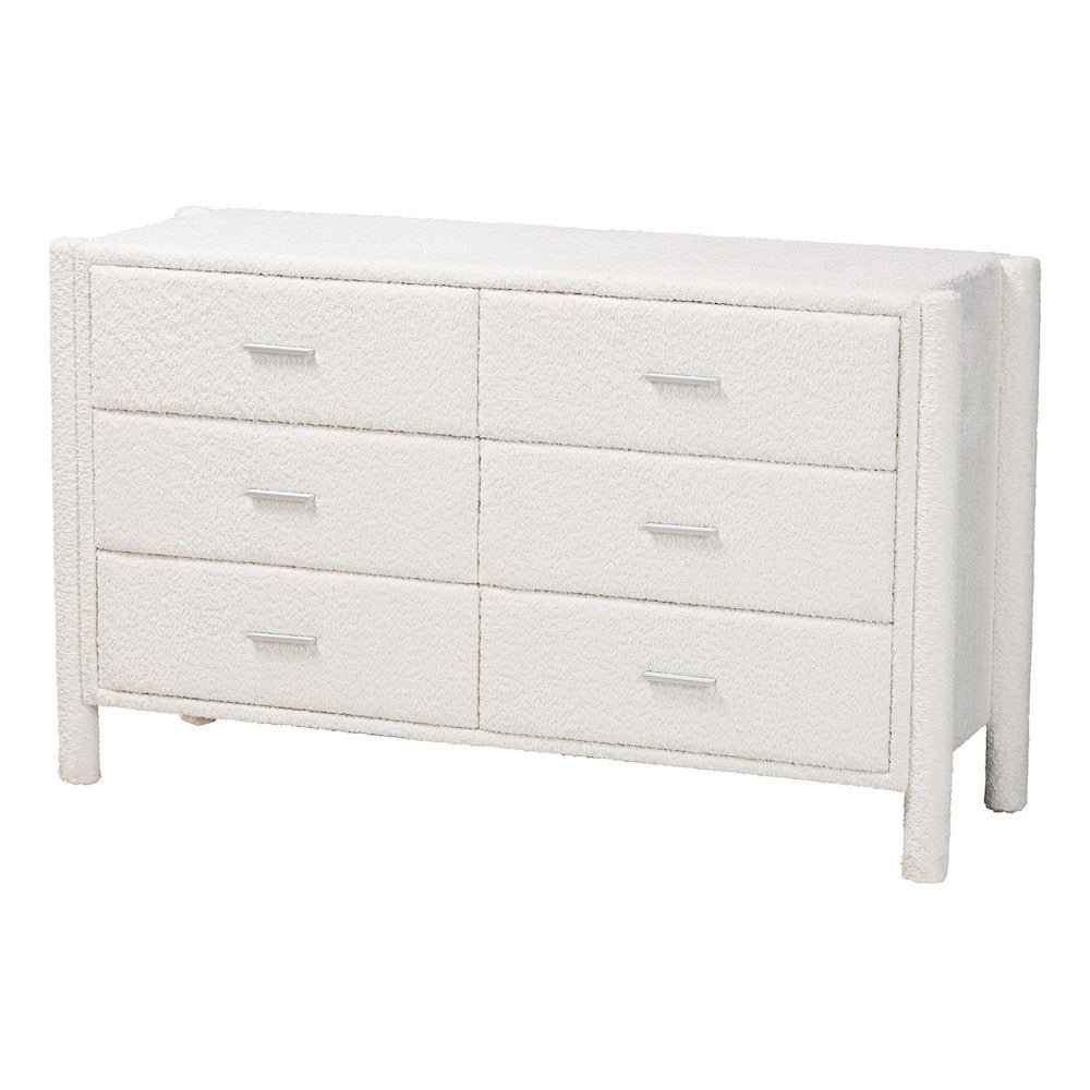 Laria Modern White Teddy-Bear Fabric 6-Drawer Dresser