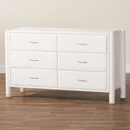 Laria Modern White Teddy-Bear Fabric 6-Drawer Dresser