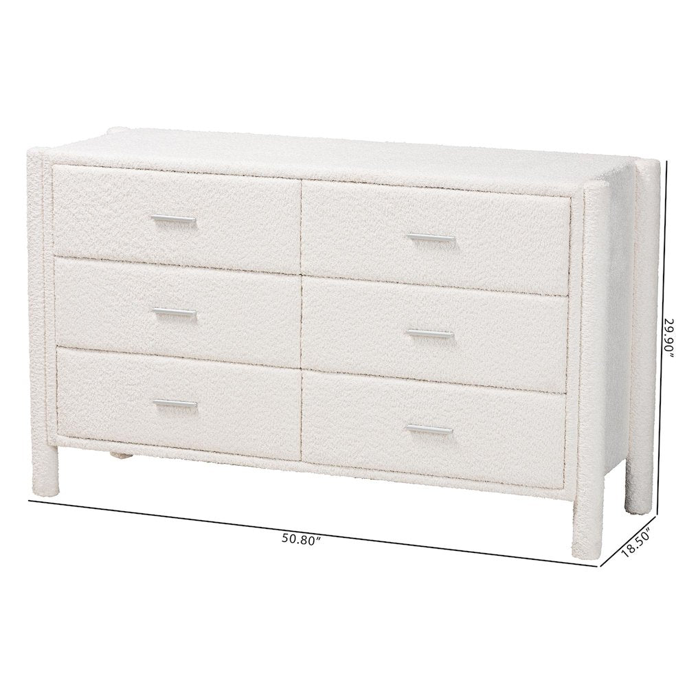 Laria Modern White Teddy-Bear Fabric 6-Drawer Dresser