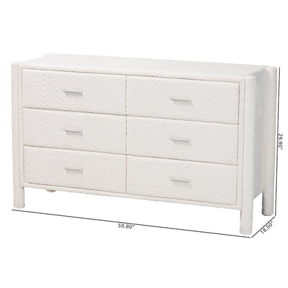 Laria Modern White Teddy-Bear Fabric 6-Drawer Dresser