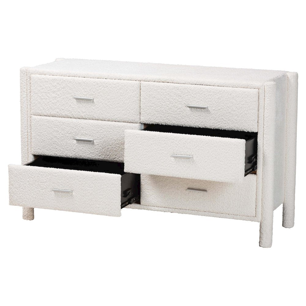 Laria Modern White Teddy-Bear Fabric 6-Drawer Dresser