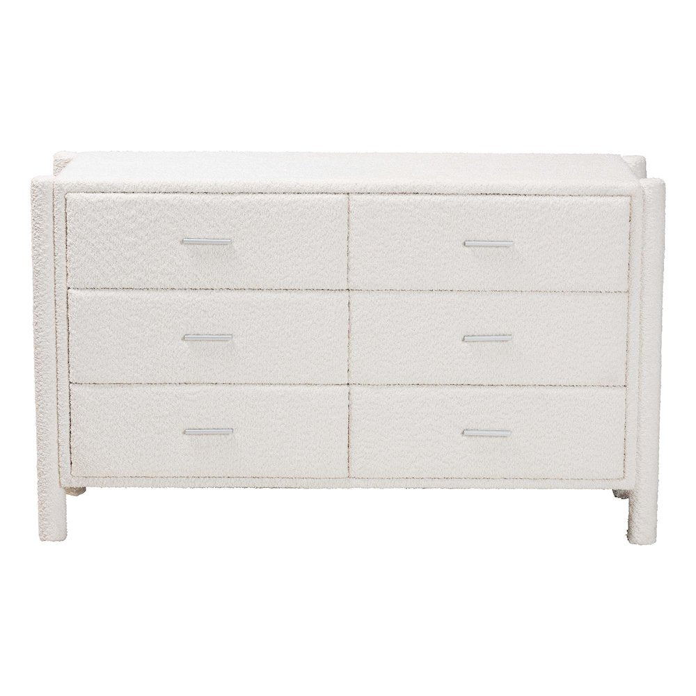 Laria Modern White Teddy-Bear Fabric 6-Drawer Dresser