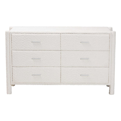 Laria Modern White Teddy-Bear Fabric 6-Drawer Dresser