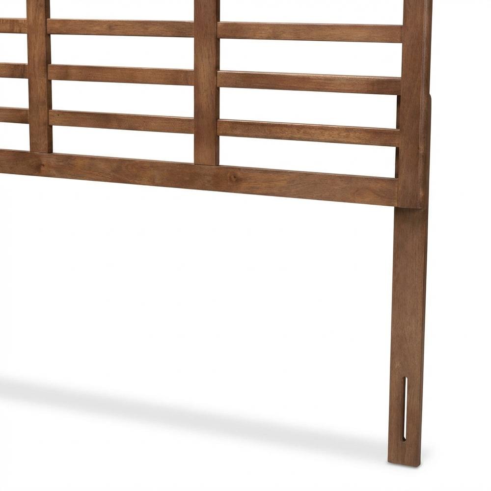 Walnut Brown Rubberwood Queen Headboard with Open Slat Design Mid-Century Style
