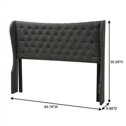 Dark Grey Fabric Queen Wingback Headboard, Button-Tufted Design, Foam Padding