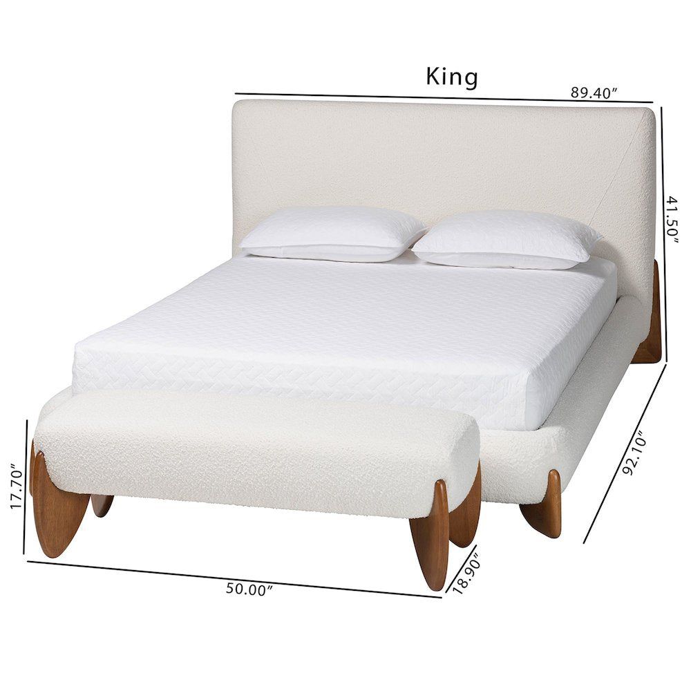 Vinicio Mid-Century Modern Cream Boucle Queen Size 2-Piece Bedroom Set