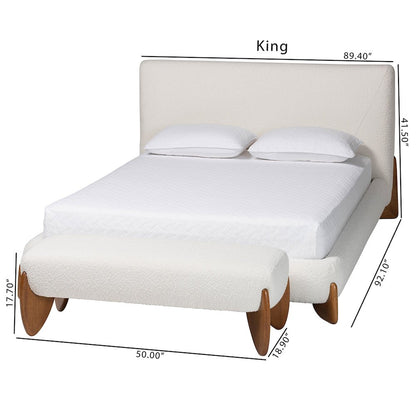 Vinicio Mid-Century Modern Cream Boucle Queen Size 2-Piece Bedroom Set