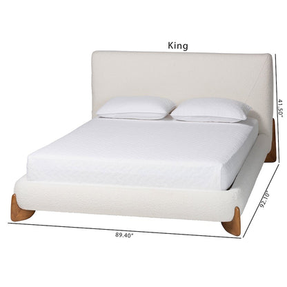 Vinicio Mid-Century Modern Cream Boucle Queen Platform Bed