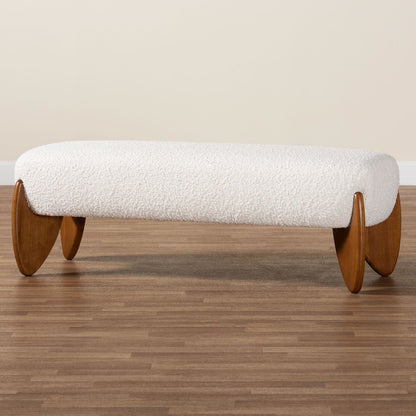 Vinicio Mid-Century Modern Cream Boucle Accent Bench