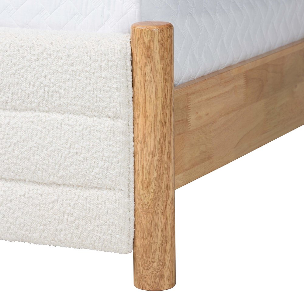 Eilert Modern Cream Boucle and Oak Brown Wood Queen Bed